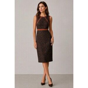 Magaschoni Wool Blend Sheath Dress Brown Tweed Sleeveless Career Midi 6